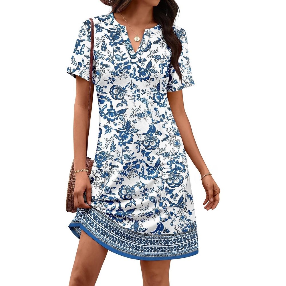 image:imageATHMILE Dresses for Women Casual Summer Boho Dress Short Sleeve Fashion Beach Vacation Clothes V Neck Date OutfitsMandala Boho Printed
