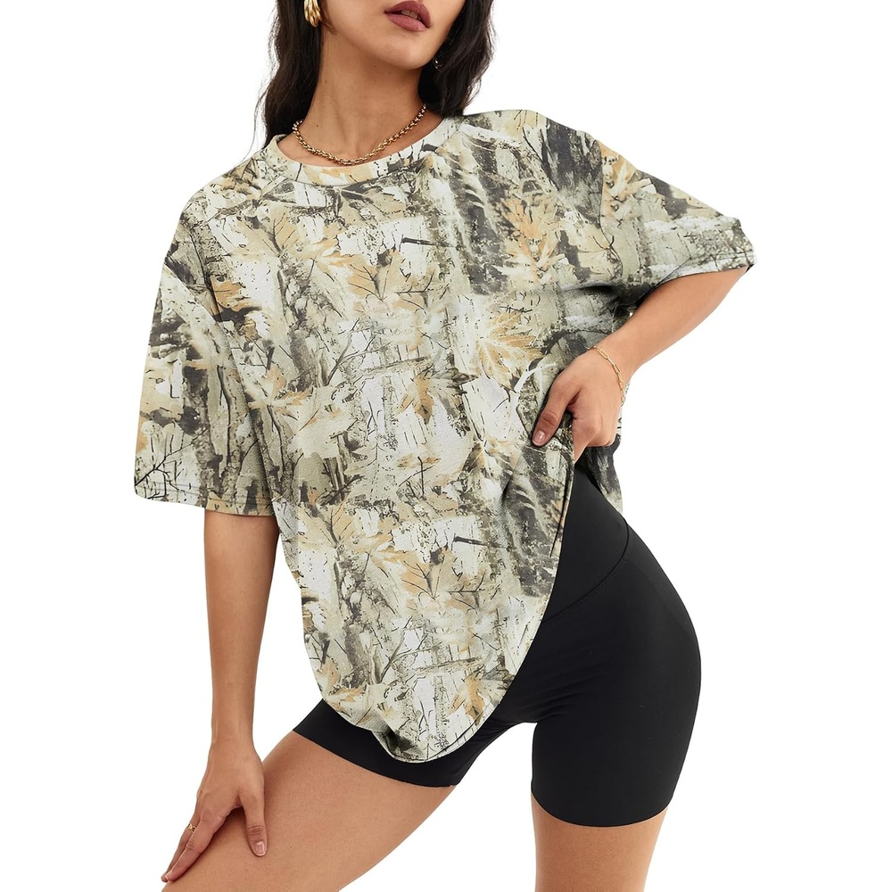 image:imageATHMILE Womens Oversized T Shirts Short Sleeve Workout TopsCamo Lightgreen