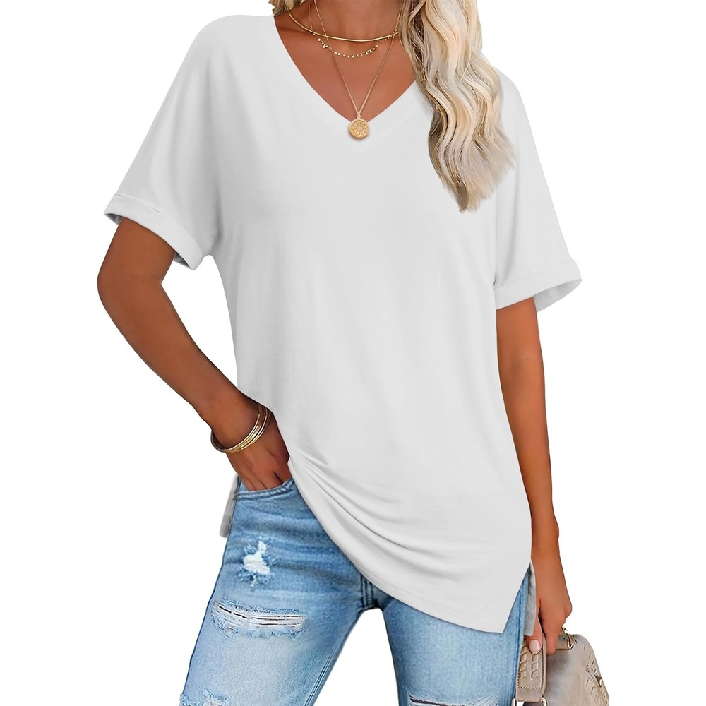 image:imageATHMILE Womens Summer 2025 V Neck Casual Tunic Tops Spring Fashion Basic Trendy OutfitsWhite
