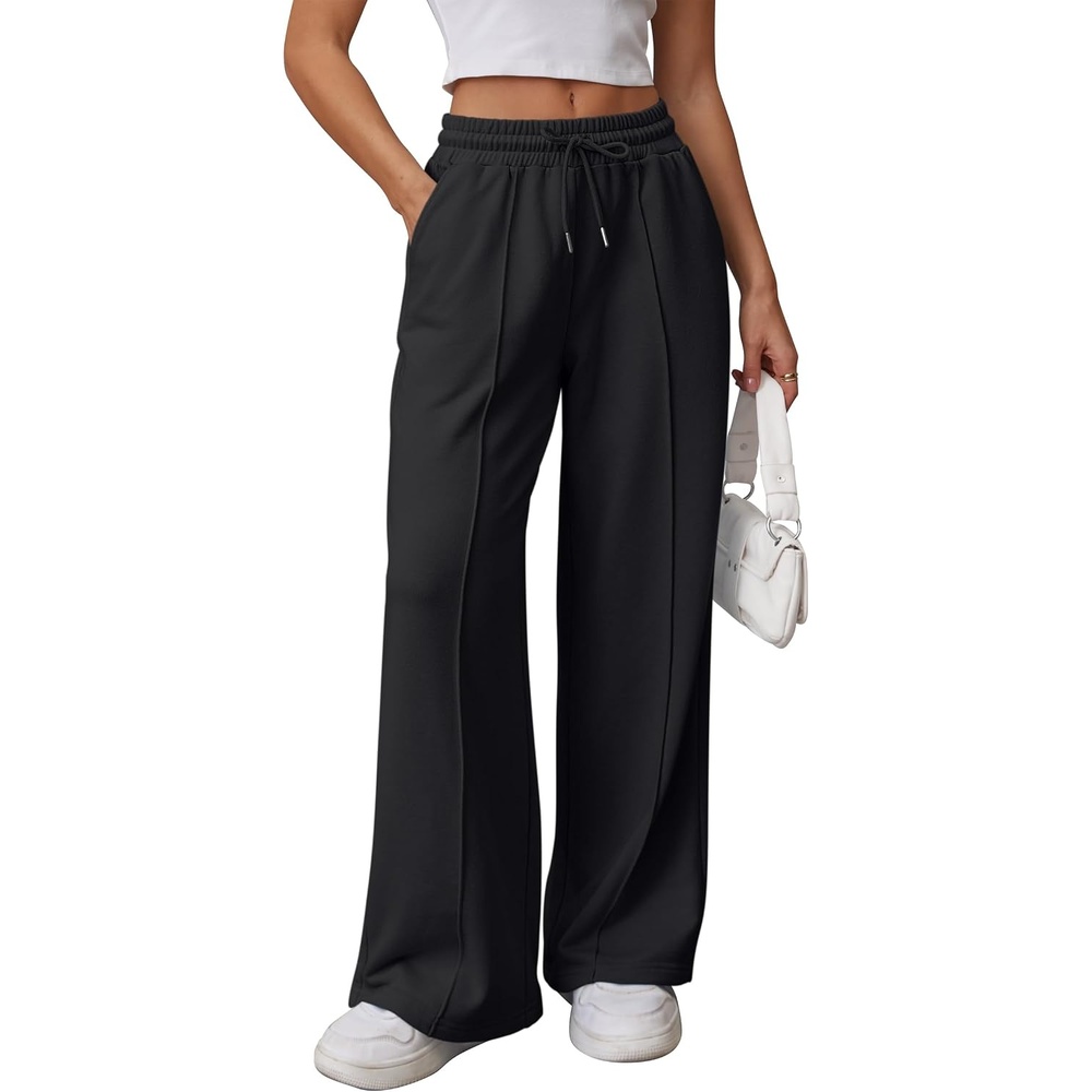 image:imageATHMILE Womens Wide Leg Sweatpants High Waisted Baggy Teen Girl PantsBlack