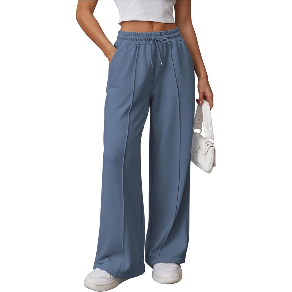 image:imageATHMILE Womens Wide Leg Sweatpants High Waisted Baggy Teen Girl PantsGrey Blue