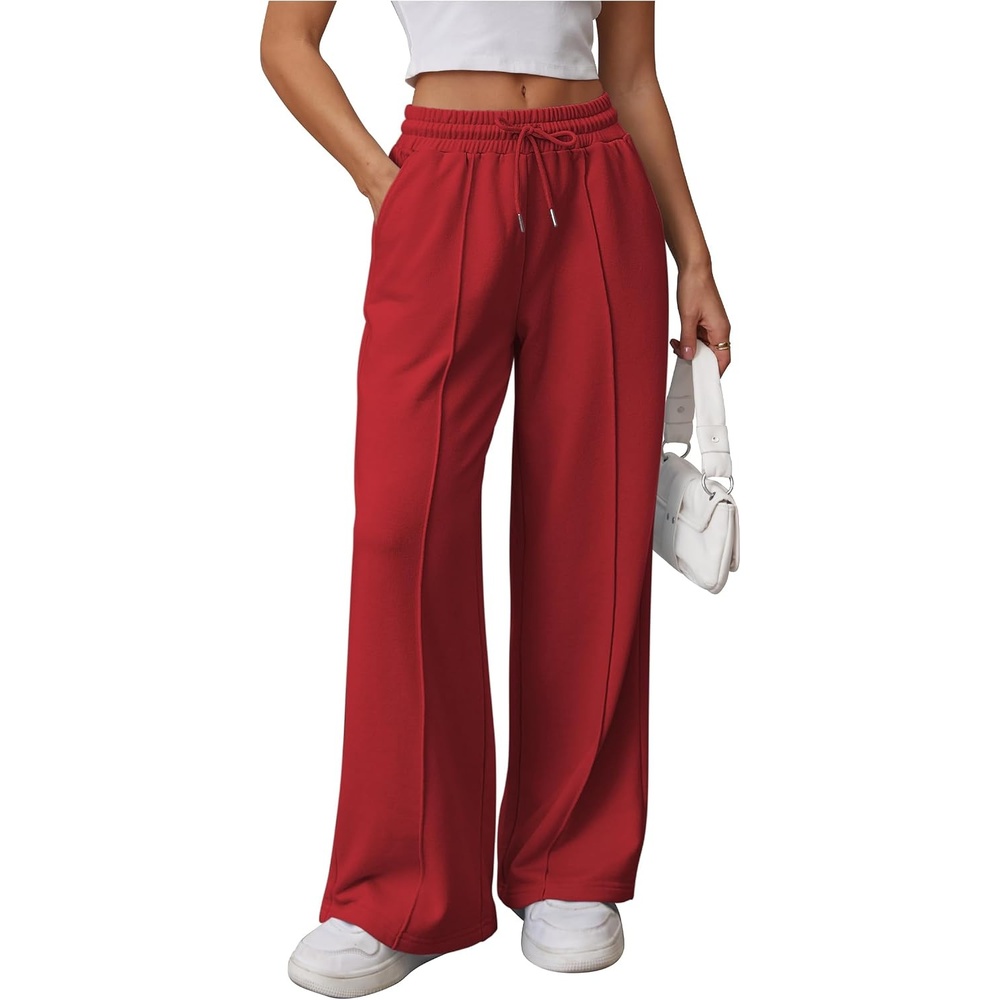 image:imageATHMILE Womens Wide Leg Sweatpants High Waisted Baggy Teen Girl PantsRed