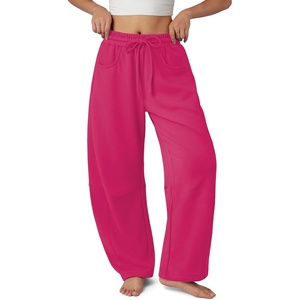 ATHMILE Barrel Sweatpants Women Wide Leg Baggy Lounge Casual Pants(Rose Red)