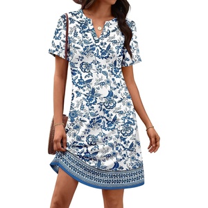 ATHMILE Dresses for Women Casual Summer Boho Dress Short Sleeve Fashion Beach Vacation Clothes V Neck Date Outfits(Mandala Boho Printed)