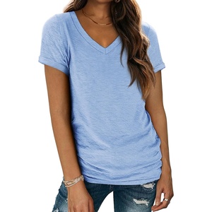 ATHMILE T Womens Short Sleeve T-Shirts V Neck Summer Tops Basic Tees(Ice Bue)