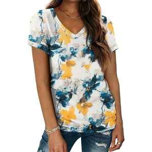 ATHMILE T Womens Short Sleeve T-Shirts V Neck Summer Tops Basic Tees(Multi Teal)