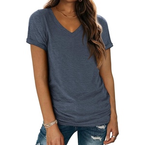 ATHMILE T Womens Short Sleeve T-Shirts V Neck Summer Tops Basic Tees(Navy)