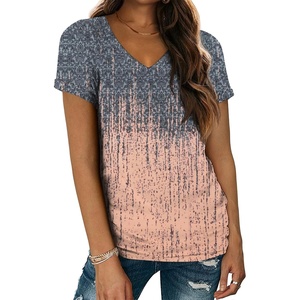 ATHMILE T Womens Short Sleeve T-Shirts V Neck Summer Tops Basic Tees(Tie-dye Coral)