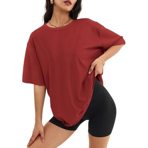 ATHMILE Womens Oversized T Shirts Short Sleeve Workout Tops(Winered)