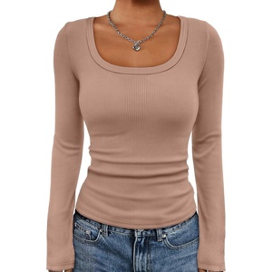 ATHMILE Womens Scoop Neck Long Sleeve Tops Fashion Ribbed Knit Shirts Slim Fitted Casual Basic Tee T Shirt for Women 2026(A-pink)
