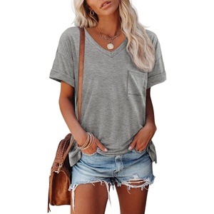 ATHMILE Womens T Shirts Short Sleeve V Neck Summer Tops Basic Tees(Light Gray)