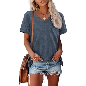 ATHMILE Womens T Shirts Short Sleeve V Neck Summer Tops Basic Tees(Navy Blue)