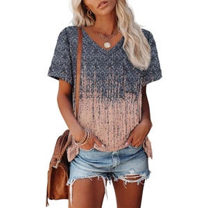 ATHMILE Womens T Shirts Short Sleeve V Neck Summer Tops Basic Tees(Tie-dye Coral)