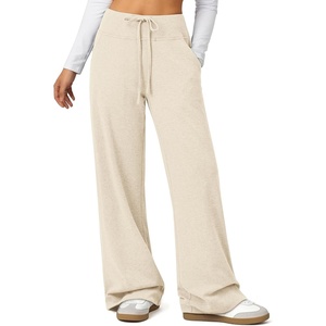 ATHMILE Womens Wide Leg Sweatpants Baggy Drawstring Sweat Pants(Oatmeal)